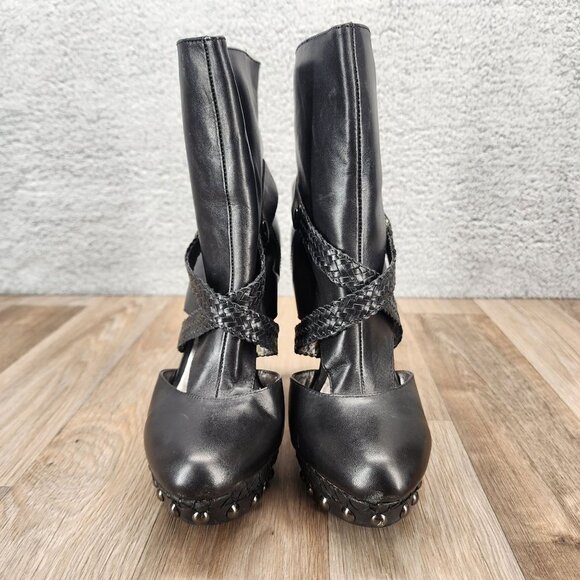 Charles David Women's 9.5 Black Leather Ankle Pull On Cut Out Heeled Booties - Picture 5 of 11